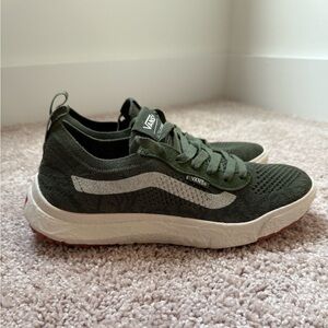 Olive green Vans athletic shoe with cork like sole, brand new